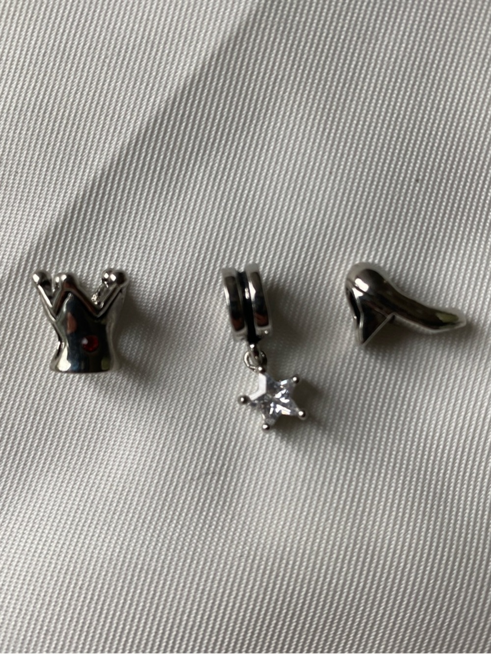 Silver tone Crown, Star & Shoe Charms